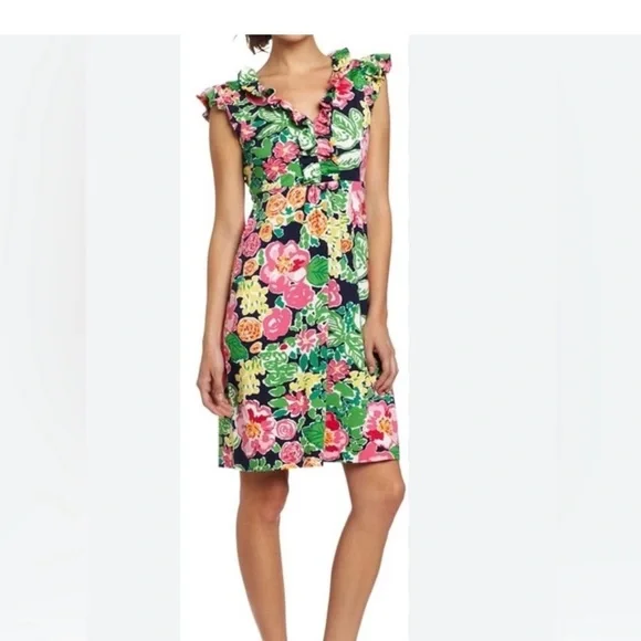 Lilly Pulitzer Garden Clare Floral ruffle neck dress - Picture 1 of 6